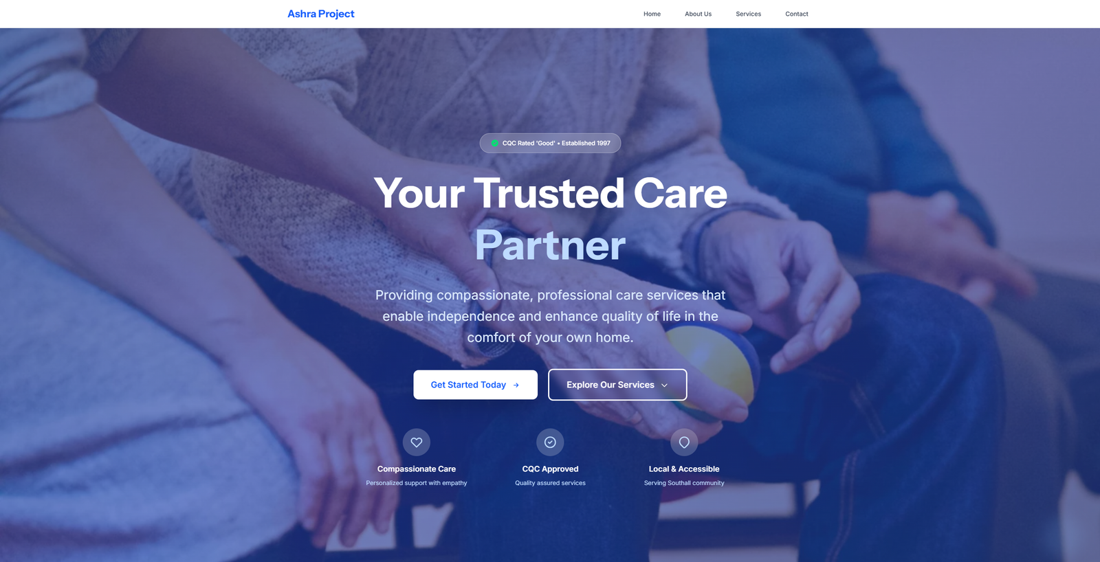 Ashra Project — care services website screenshot